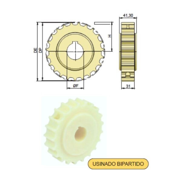 Engrenagem Série A-6000 FT Usinada / Bipartida para Esteiras Modulares