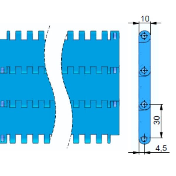Esteira Modular também pode trabalhar junto com taliscas para elevação de produtos
