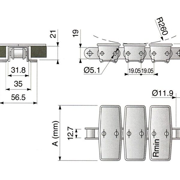 Corrente de Plataforma Inox Curva Série 1874 TAB