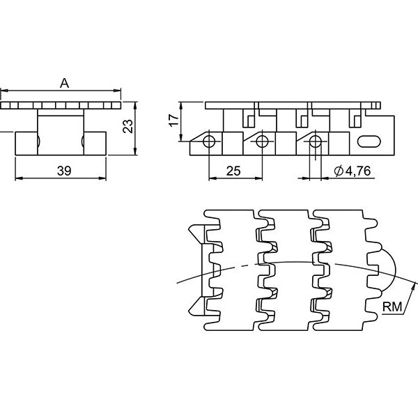 Corrente de Plataforma Plástica Curva Série 250