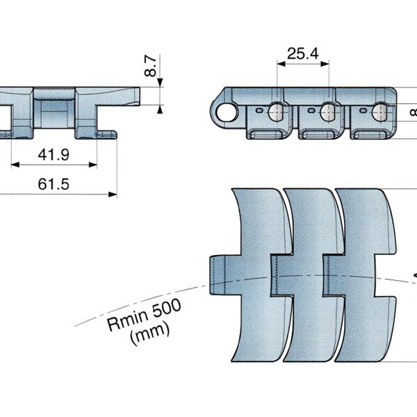 Corrente de Plataforma Plástica Curva Série 260 TAB