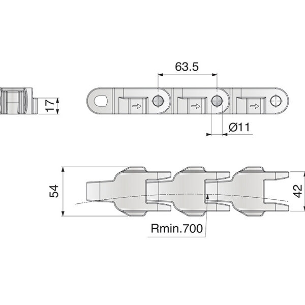 Corrente de Plataforma Plástica Curva Série 600 TAB