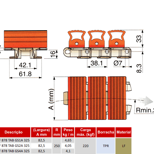 Corrente de Plataforma Plástica Curva Série 878 TAB GS4