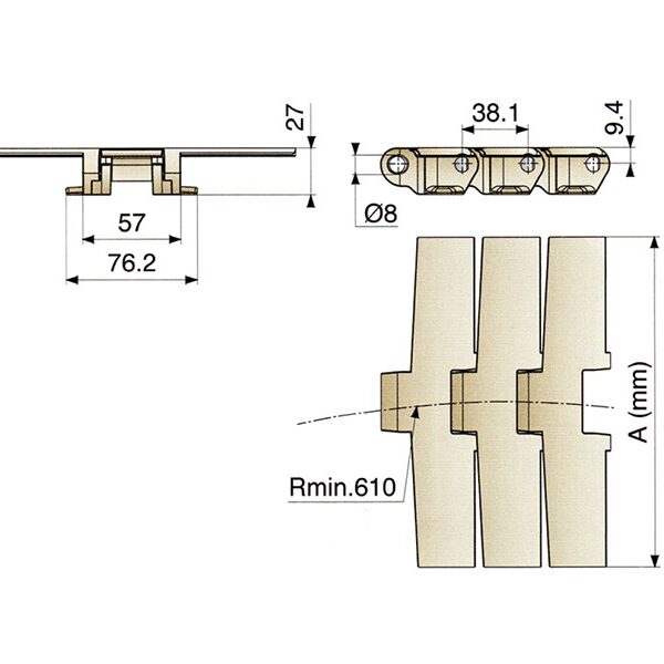 Corrente de Plataforma Plástica Curva Série 882 TAB