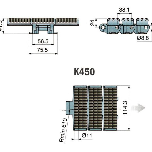Corrente de Plataforma Plástica Curva Série 882 TAB LBPA